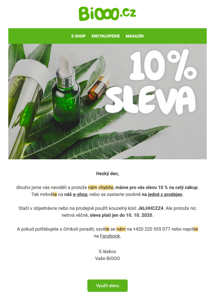 ukázka emailu chybíte nám