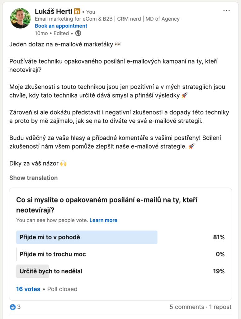 Průzkum Linkedin komunita 