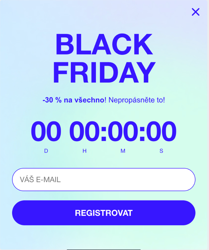 Black Friday email pop-up s odpočtem - Klaviyo